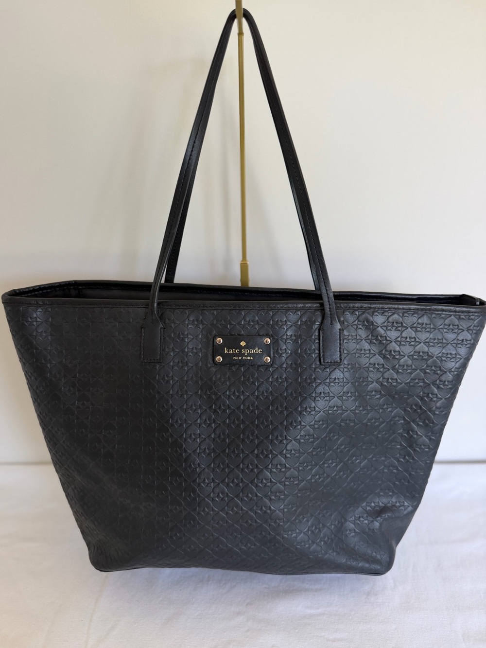 Kate Spade Black Embossed Leather Large Zip Top Tote Bag
